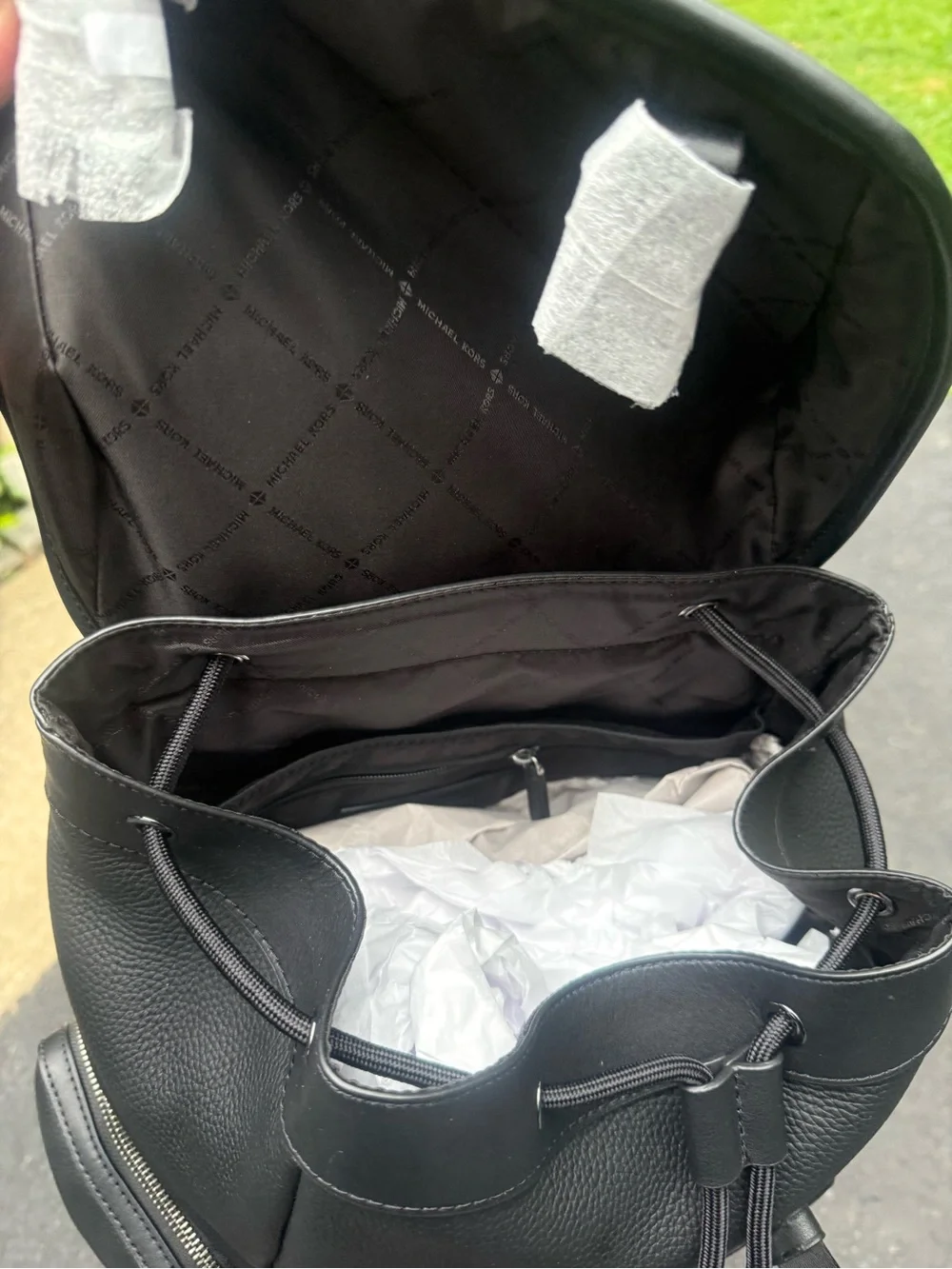Michael Kors Black Pebbled Leather Men's Backpack with Buckle Straps